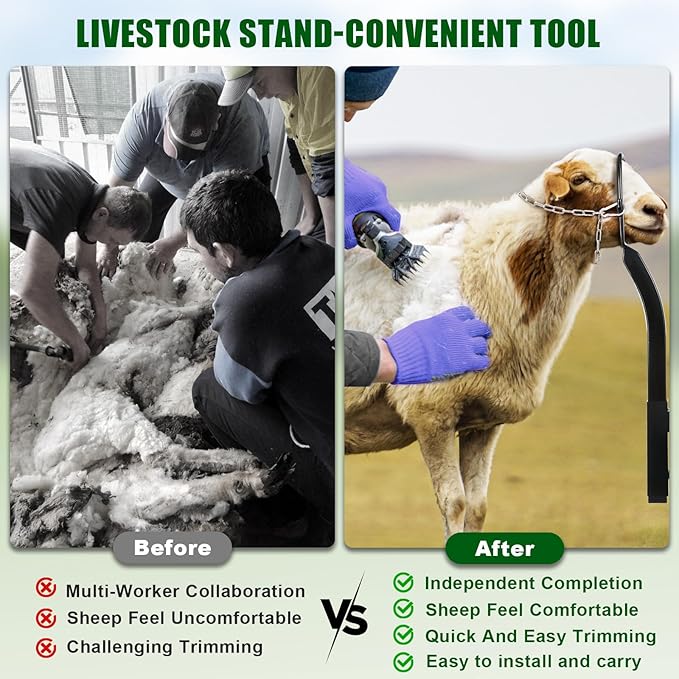 Livestock Stand 9.8 inch Height Adjustable, Goat Stand 5.9 inch Length Adjustable，Metal Livestock Stand Attachment Nose Loop Headpiece, Trimming Stand for Goat & Sheep.