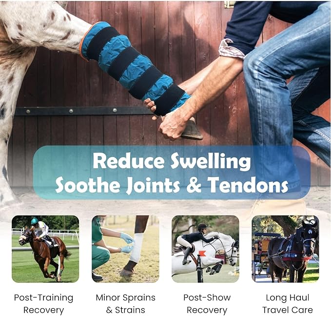Reusable Gel Horse Ice Boots – 2 Pack Cold Therapy Gel Wraps with Adjustable Straps for Horses’ Leg, Ankle, and Knee, Reusable Cooling Boots for Equine Care & Equestrian Use