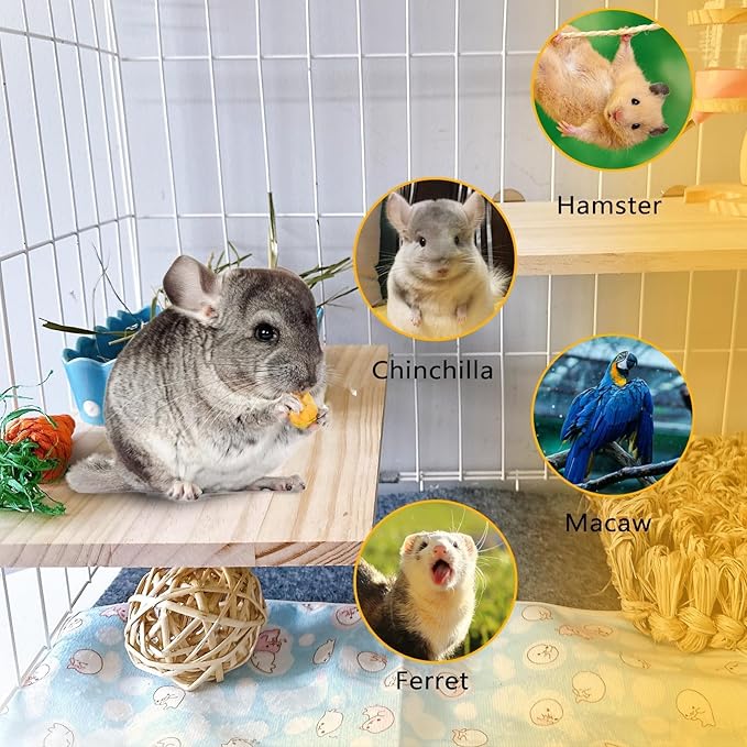 2PCS Chinchilla Wooden Platform Ledge 13 × 8 ’’ Large Bird Perch Stand Shelf Platform for Ferret Bunny Guinea Pig Conure Hamster Parrot Macaw Cockatiel