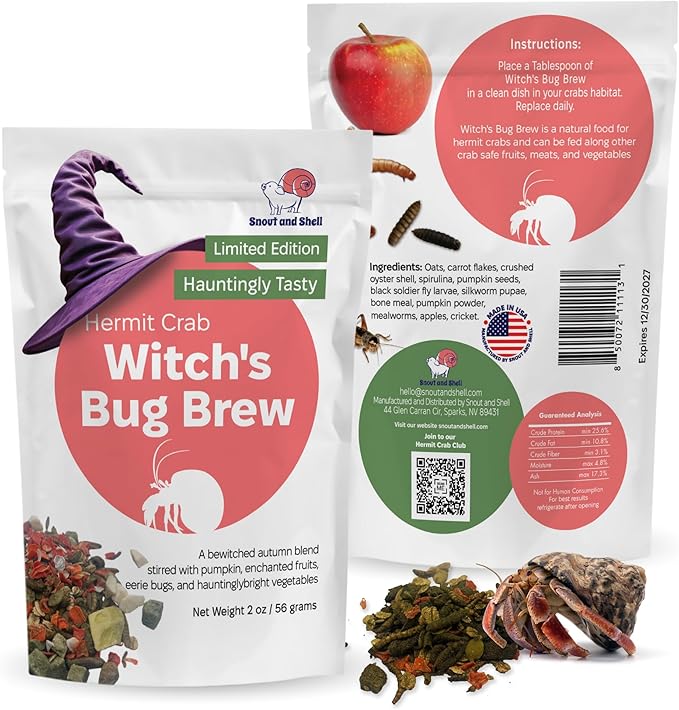 Snout and Shell Witch’s Bug Brew Hermit Crab Food – Limited Edition Halloween Blend with Pumpkin, Insects, Fruits & Vegetables – 2 oz (56g) Natural Protein-Rich Mix