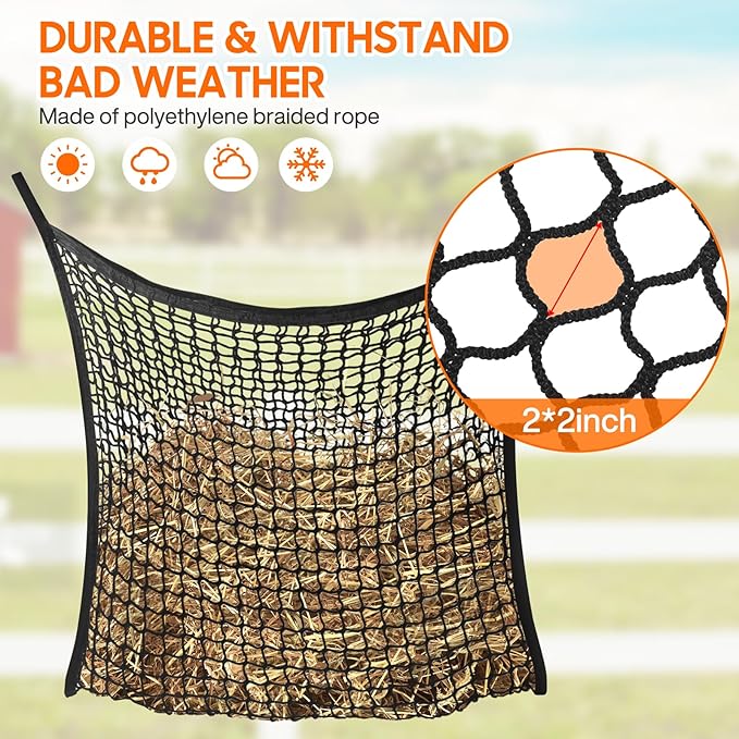 2 PCS Slow Feed Hay Net, Hay Bags for Horses with Large Capacity, Horse Feed Bag Easy to Hang, Hay Nets for Horses for Horse Feeder Full Day Feeding Horses Goat Stall Trailer (31.5" x 35.1")