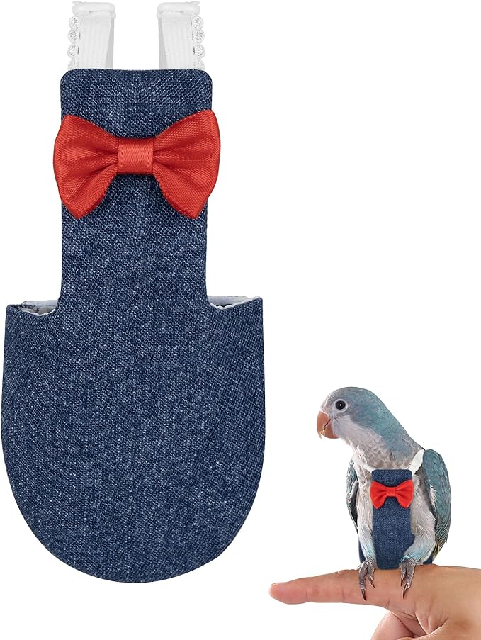 Parrot Clothes - Diaper Bird Flight Suit with Adjustable Straps, Harness, Elastic Training Rope (1PCS, Denim Blue, XS)