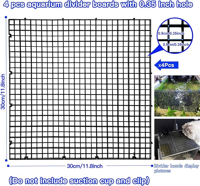 Adjustable Aquarium Fish Tank Divider Filter Bottom Plastic Grid Fish Tank Isolation Board Egg Crate Tray((Black, 4pcs 11.8X11.8Inch with 0.35Inch Hole)