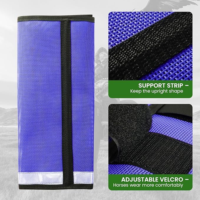 Fly Boots for Horses Set of 4 Leg Wraps Protection, Mesh Horse Fly Leggings Breathable Tendon Boots for Reduces Stomping & Leg Fatigue Dark Blue Large