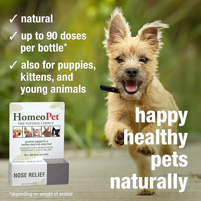 HomeoPet Nose Relief, Safe and Natural Sinus Supplement for Cats, Dogs, and Other Small Animals, 15 Milliliters