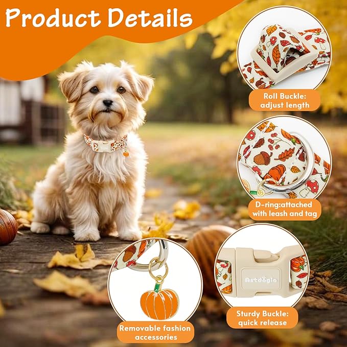 Fall Dog Collar – Halloween & Thanksgiving Dog Collars for Extra Small Dogs – Soft & Comfortable Autumn Puppy Collar with Quick Release Buckle, Extra Small Dog Collars for Girl Boy Dogs-XS