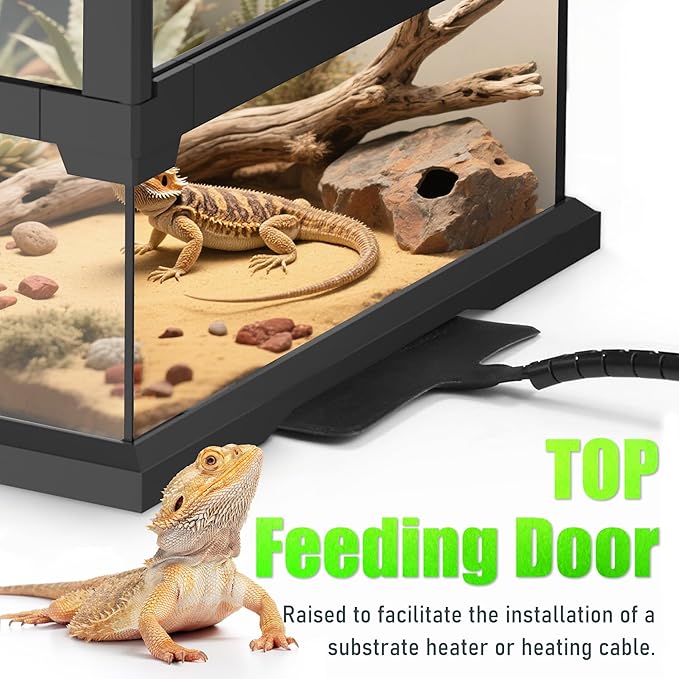 36’’18’’18’’ Reptile Terrarium with Full View Tempered Glass, 48 Gallon Reptiles Habitat Comes with Feeding Port and Mesh Top Vent, Suitable for Reptile Such as Bearded Dragon, Lizard and Snake