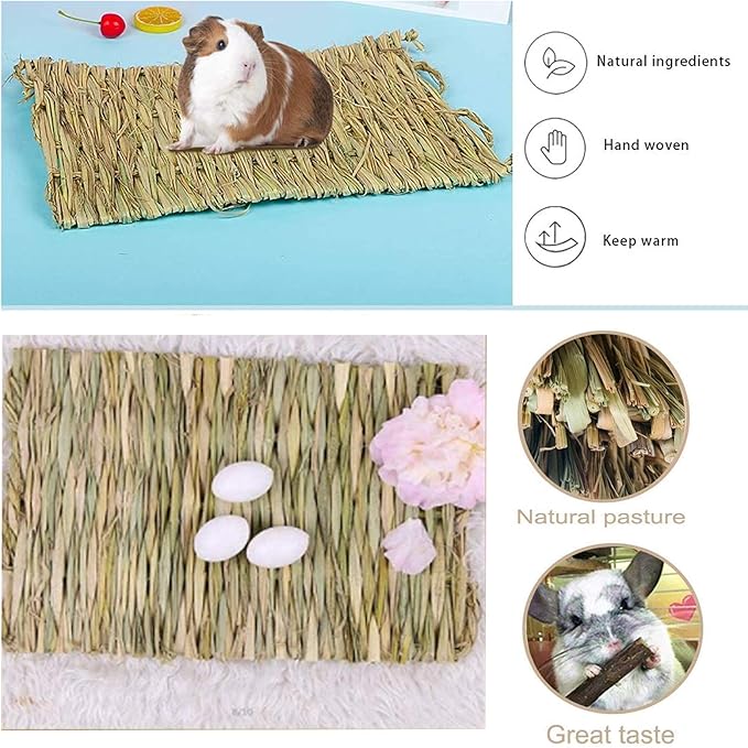 Hamiledyi Bunny Grass House with 2 Grass Mat and Play Balls Foldable Toy Hut for Rabbit, Squirrels, Guinea Pigs Play and Sleep Edible Grass Hideaway