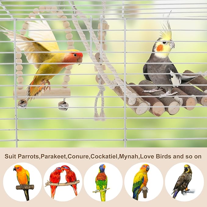 9pcs Cockatiel Toys, Interactive Bird Toy, Parrot Toys, Parrots Chewing Wood and Rope Bird Cage Accessories for Parakeets Cockatiel Wood Color