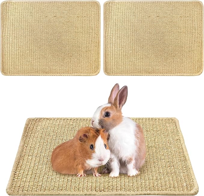 kathson Rabbit Scratching Pad 2 Pcs Natural Sisal Bunny Scratch Mat, Small Animals Nail Scratcher Guinea Pigs Grinding Claw Rug Pet Cage Flooring for Biting Sleeping Nesting (15.75 * 11.8 in)