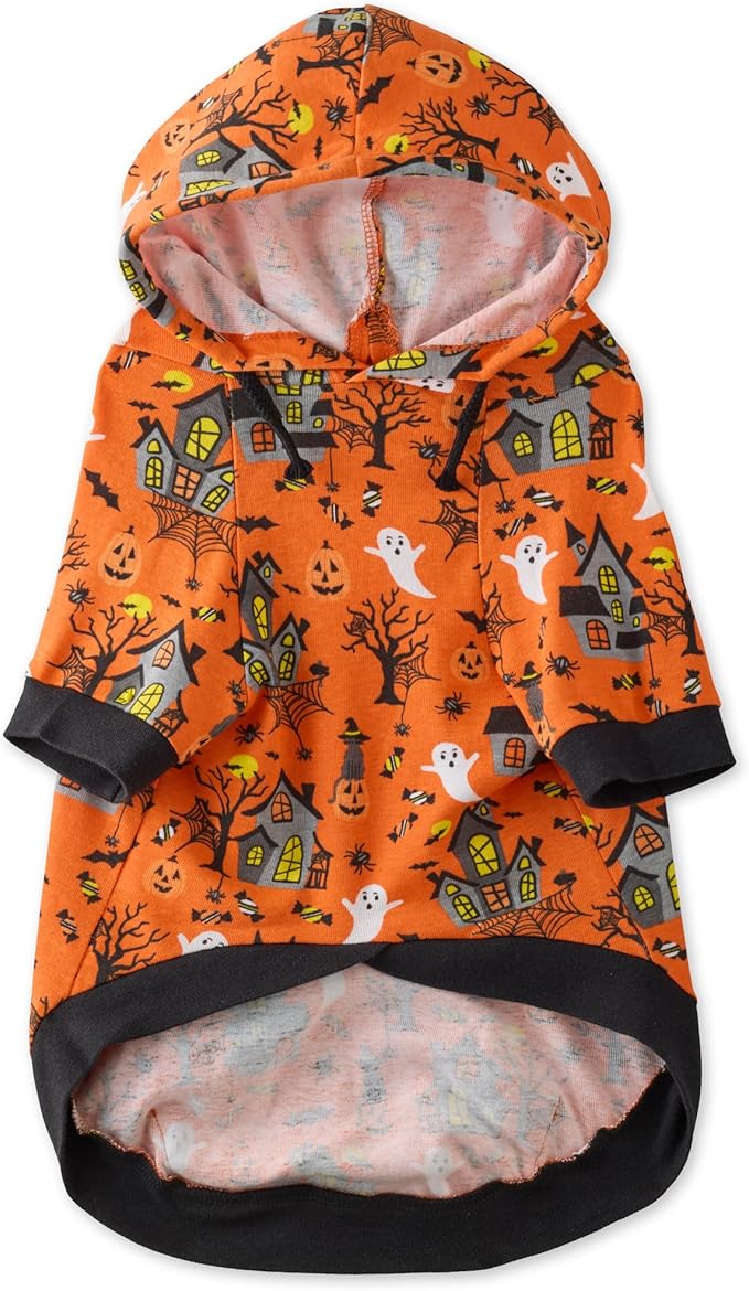 Rocky – The Orginal Lightweight Hooded TEE 100% Organic Cotton Dog Hoodie Pet Coat Sweater for Small, Medium, Large Dogs, Spooky, Small