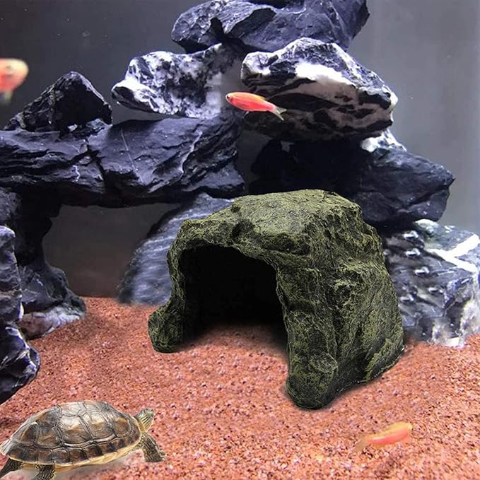 Reptile Rock Hide Cave, Aquarium Habitat Decor Rock Lizard Hideaway Tortoise Hideout for Snakes, Turtles, Amphibians, Fish