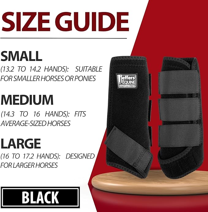 Jeffers Equine Protective Horse Boots 1 Pair Black, Safe Neoprene Leg Guards & Comfortable Fit, Durable Strap Closures, Front & Hind Support, Equestrian Accessories for Travel & Riding - Medium