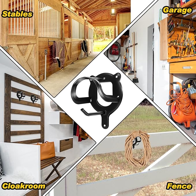 Dunzy 6 Counts Horse Bridle Rack Bridle Bracket Bridle Hooks Horse Tack Storage Halter Hanger Metal Bridle Holder with Tubes and Screw for Barn Supplies, Black