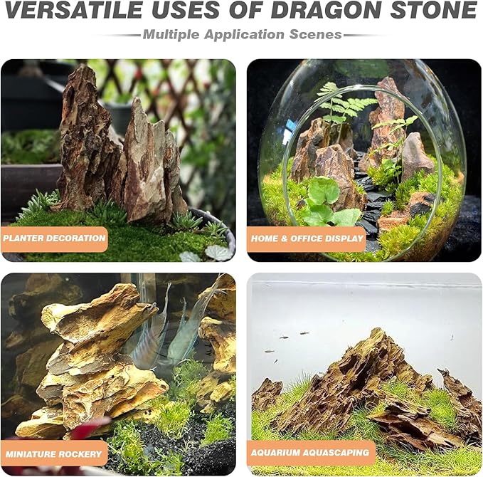 Unocho Aquarium Stone Rocks Dragon Stone 10lb Aquarium Décor Rocks Aquascaping Stone Fish Rocks for Aquariums Landscaping Model Tank Decoration Paludarium Amphibian Enclosures(2-6 inches)