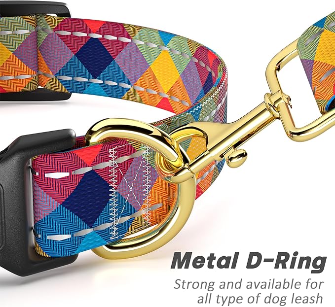 Reflective Dog Collar for Small Dogs, Cute Boho Adjustable Heavy-Duty Nylon Puppy Collar for Boy and Girl Female, Soft Pet Accessories with Quick Release Buckle, Colorful Tartan