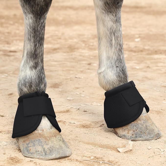 Equine Ballistic Overreach No-Turn Bell Boots for Horses - Horse Hoof Protection Boots (Sold in Pairs) Black X-Large