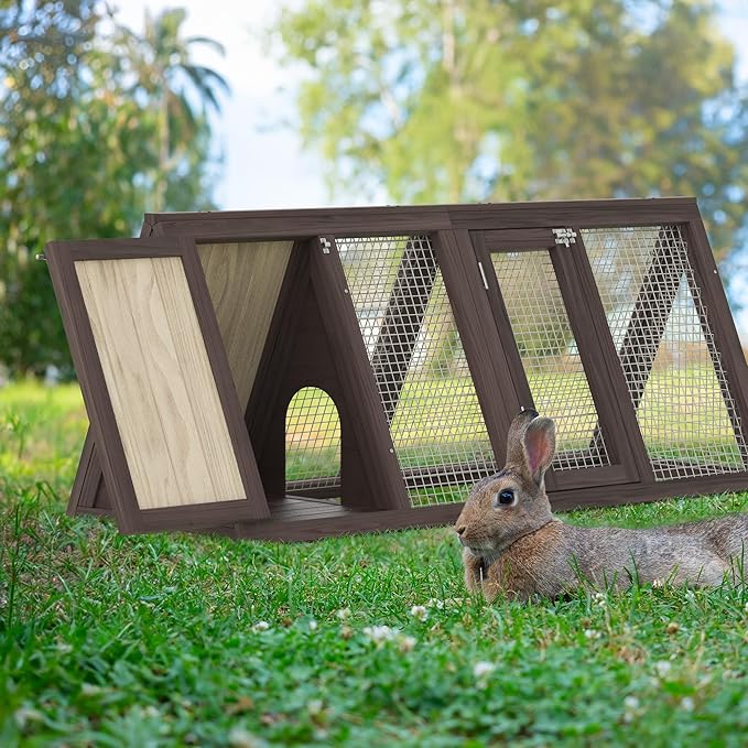 GOJOOASIS Chicken Coop for 2 Chickens Small Rabbit Hutch Quail Coop Wooden Bunny Cages Outdoor Chicken House w/Ventilating Wire (Carbonized Wood)