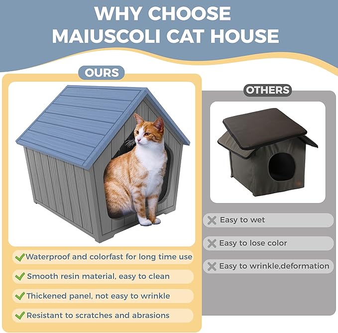 DRATO Outdoor Waterproof Cat House,23.43×22.64×22.8 Inches,Insulated Cat Shelter Feral for All Seasons,Easy to Assemble,Suitable for Cats and Small Dogs (Blue, 23.43×22.64×22.8 Inches)