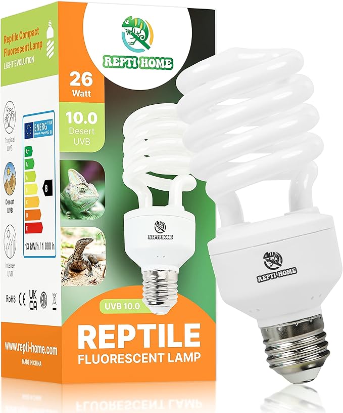 UVB Reptile Light 10.0, 26W Desert UVA UVB Bulb for Reptiles, Compact Desert Terrarium Lamp, Reptile UVB Light Bulb for Bearded Dragon, Lizard, Tortoise, Snake, Gecko
