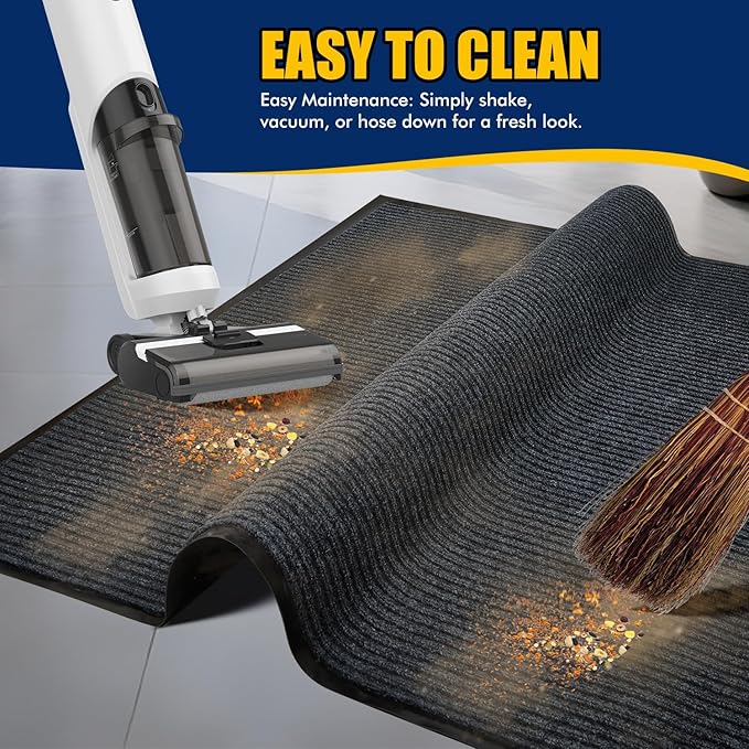 Extra Large Indoor/Outdoor Entrance Mat - 4 x 10 Feet, Rubber Border Door Mat Heavy Duty, Waterproof, Low-Profile, Easy to Clean, Rubber Entry Mat,Commercial Floor Mat, Charcoal Grey