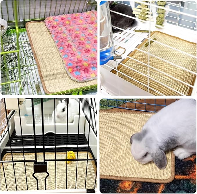 Rabbit Scratching Pad, 16 x 12 Inch Natural Sisal Bunny Scratch Mat Scratcher Mats Claws and Teeth Care for Biting Sleeping Nesting Small Animal Bedding Bed Play Toy (Beige+Brown, 2Pcs)