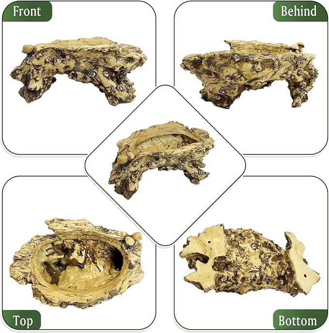 Hamiledyi Gecko Tank Accessories Reptile Hide Cave Resin Bark Reptile Hideouts Simulation Tree Trunk Hideout Terrarium Decor for Hermit Crabs Leopard Gecko Lizard Bearded Dragon (11.81" L x 4.72" H)