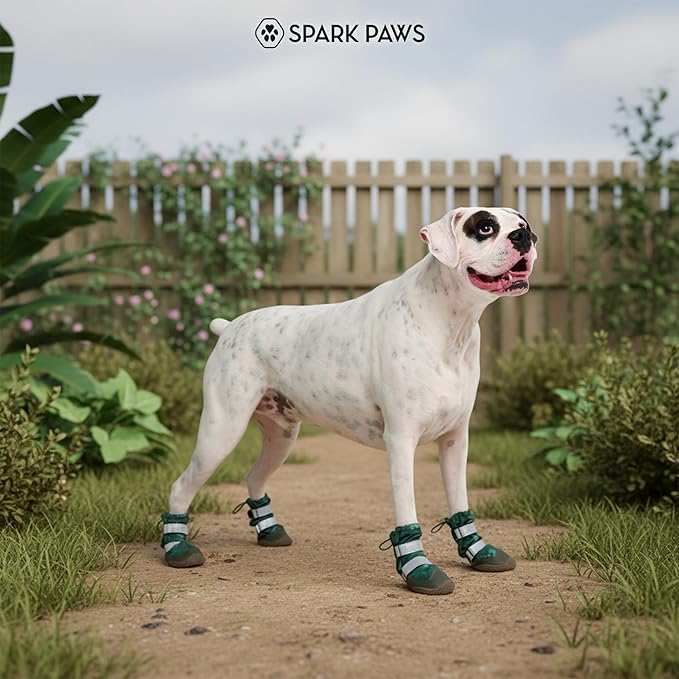 Spark Paws Dog Shoes, Waterproof Dog Boots for Medium to Large Dogs, Non Slip, Breathable Dog Booties and Paw Protectors - 4PCS Doggie Hiking Boots with Reflective Straps, Green Camo, Size 6