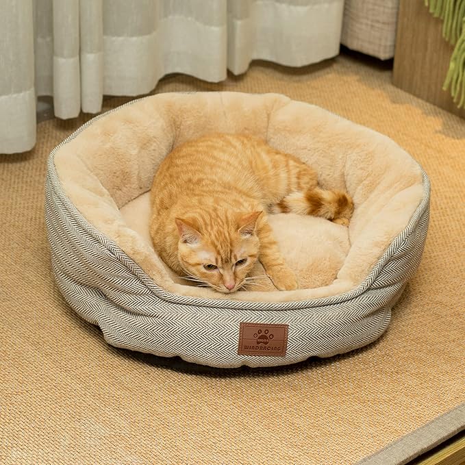 WINDRACING Cat Beds for Indoor Cats, Dog Bed for Small Dogs Breeds, Soft Kennel Bed, Comfy Durable Pet Sleeping Bed, Washable Roun Cat Bed & Non-Slip Bottom, Size 21" L x 18" W x 7" Th