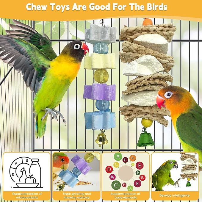kathson 3 PCS Bird Toys, Parrot Toys, Parakeet Cuttlebone Beak Stone Mineral Lava Blocks Trimming Chew Toys for Conures Cockatiels Parrots Budgies and African Gray