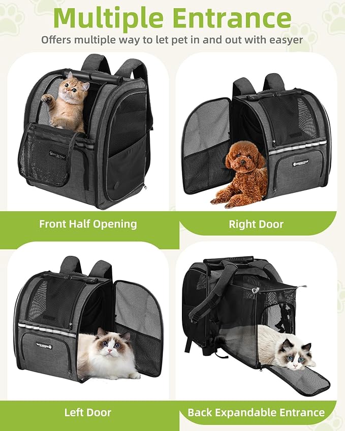 Cat Carrier Backpacks with Expandable Breathable Mesh, Pet Carrier Backpack for Cats Small Dogs Puppies Up to 20 Lbs, Dogs Carrier Backpack Great for Outdoor-Dark Black
