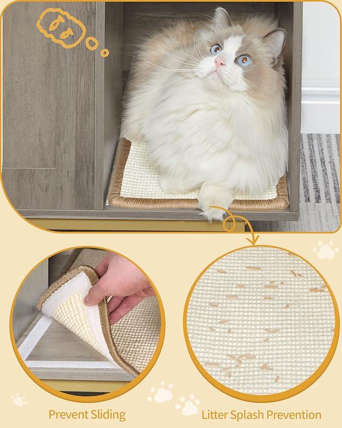 Cat Litter Box Enclosure Enclosed, Hidden Litter Box Cabinet Furniture with Storage, Wooden Indoor Cat House Large, Modern End Table for Living Room Entryway, Greige and Gold CB01505G