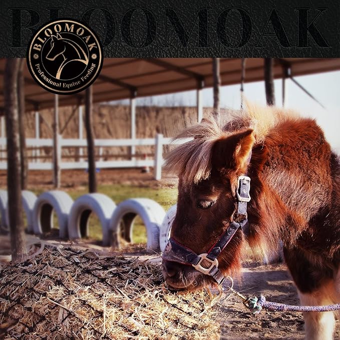Bloomoak Slow Feed Hay Net for Horses, 40" Hay Bag with 1 inch Hole for Horse and Goat, Heavy Duty PE,Easy Fill with Rings…