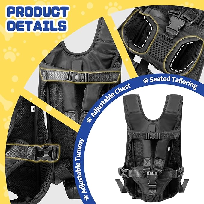 Dog Backpack Carrier, Legs-Out Front Carrier for Small Dogs, Adjustable Breathable Front Carrier for Hiking, Cycling, Travel (Black)