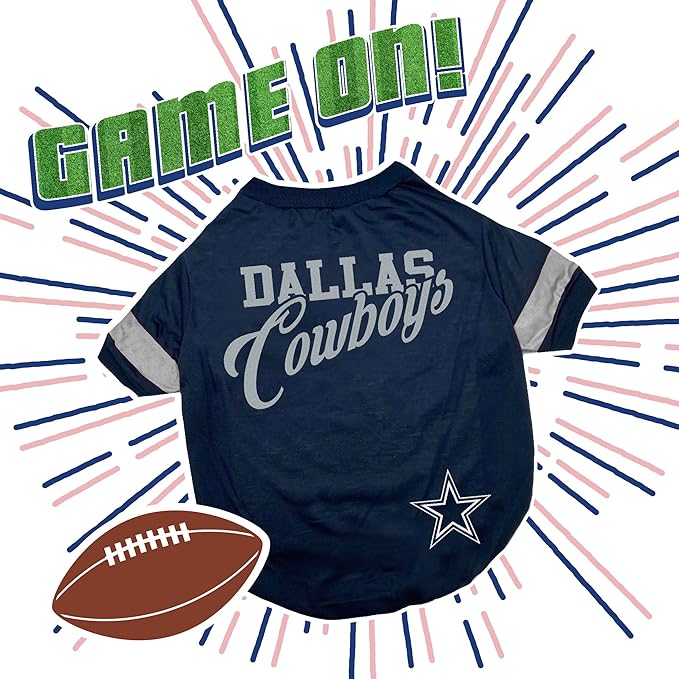 NFL Dallas Cowboys T-Shirt for Dogs & Cats, Medium. Football Dog Shirt for NFL Team Fans. New & Updated Fashionable Stripe Design, Durable & Cute Sports PET TEE Shirt Outfit