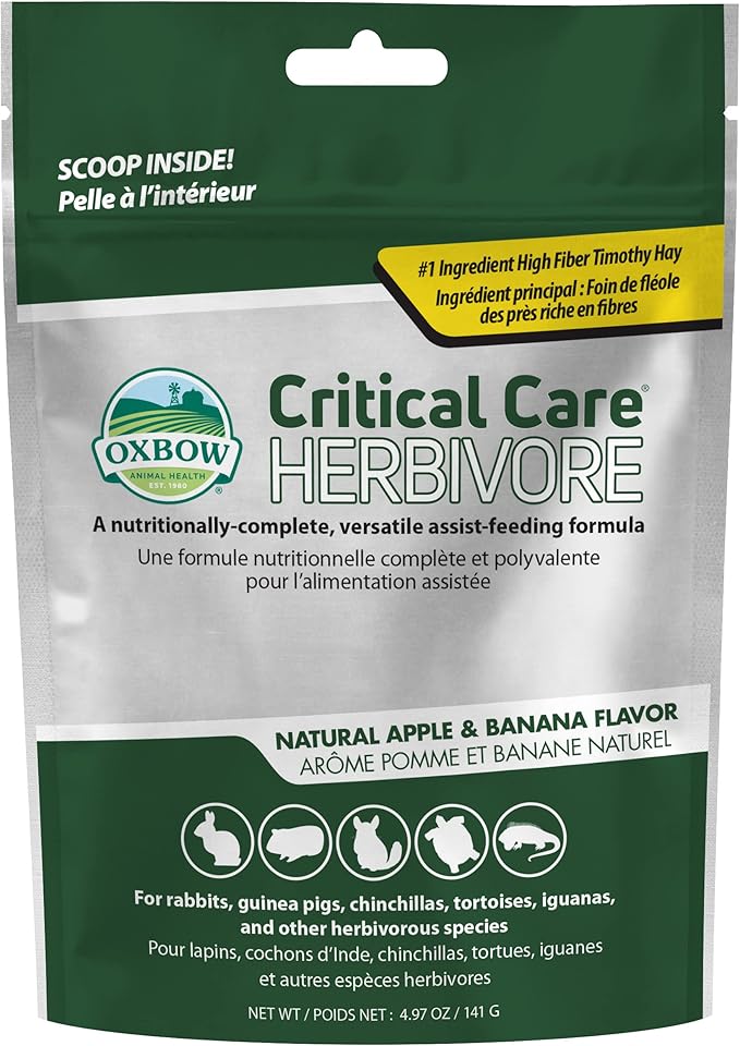 Oxbow Critical Care Herbivore, Emergency Guinea Pig Food, Rabbit Food for Recovery, Natural Apple Banana Flavor, Veterinary Formula, Critical Care for Guinea Pig Emergency Kit, Made in USA, 141 Grams