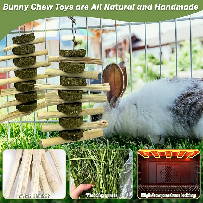 kathson Chinchilla Treats Bunny Chew Toys for Rabbits Teeth Grinding,Organic Bamboo Sticks Natural Toys for Hamsters 4 Pack