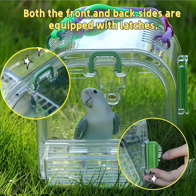 Portable Plastic Bird Cages，Travel Bird Cage,Lightweight Waterproof Ventilated Small Bird Cage,Outdoor Use Easy to Carry,for Small Birds, Budgies and Pet Birds (Green, B)