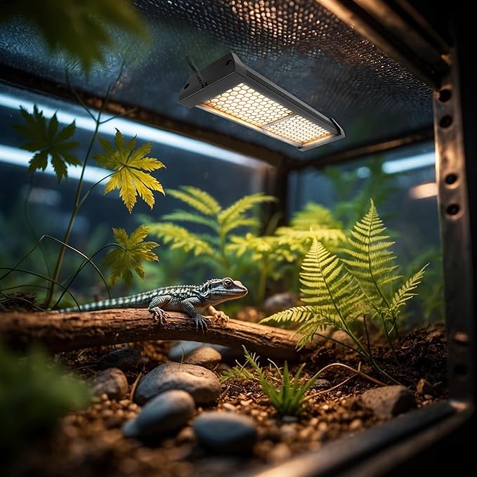 Dimmable LED Reptile UVB Lamp, 8000 Hours UVB Duration for Much Longer Lifespan, Adjustable 4/8/12-Hour Cycles, Suitable for Gecko, Chameleon, and Bearded Dragon, 8W, M Size