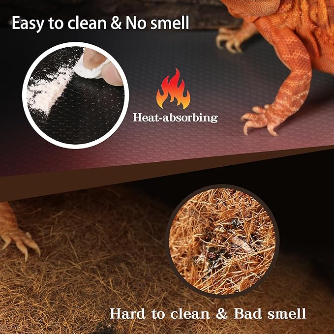 Bearded Dragon Tank Accessories, Reptile Mat, Reptile Terrarium Substrate Liner for Leopard Gecko, Lizard, Snake, Tortoise, Iguana Non-Adhesive Reptile Flooring (18"x72" Black)