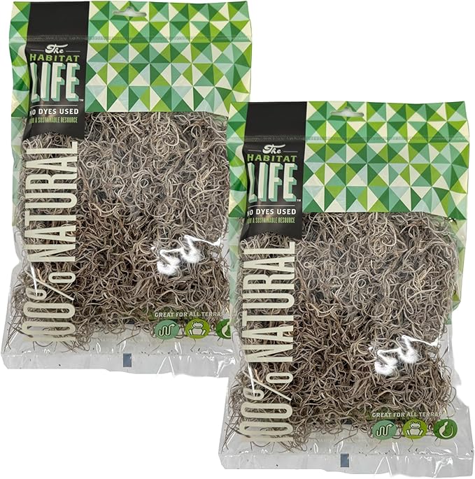 The Habitat Life - Natural Spanish Moss - for Reptiles, Amphibians & Invertebrates Terrariums - Humidity Control - Breathable Bedding - Dye-Free & Safe - Small - 2 Pack