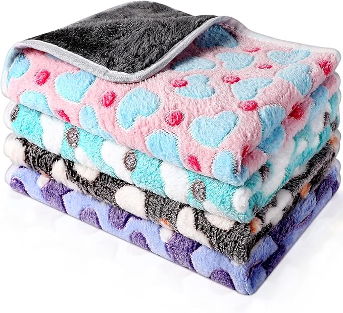 Reginary 4 Pcs Waterproof Guinea Pig Blankets Washable Small Animal Fleece Bedding Absorbent Guinea Pig Cage Liners Reusable Pet Pee Pad Sleep Mat for Hamster Ferret(Heart Pattern,12 x 12 Inch)