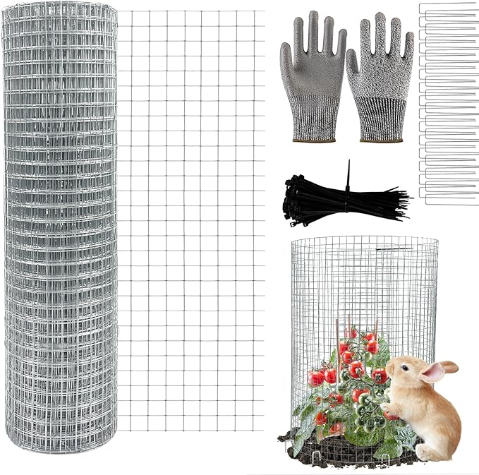 CIEOVO Wire Plant Protector from Animals, Metal Mesh Plant Cage Covers Rustproof Wire Plant Cages 30 U-Stakes and 100 Ties for Plants Keeping Bunnies Chicken Squirrels Birds Chicken Duck Out