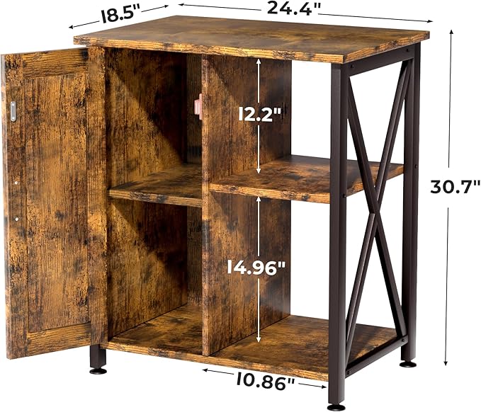 45-67 Gallon Reptile Tank Stand with Power Outlet, Terrarium Stand with Storage Cabinet, 24" Wx18 D Tabletop, Reptile Terrarium, Rustic Brown PG12XYN