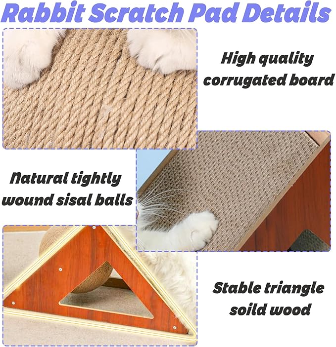 Rabbit Scratching Pad Cardboard, Natural Sisal Bunny Scratch Ball 2-in-1 Rabbits Enrichment Toys Pet Scratcher Interactive Toy for Indoor Bunnies Ferrets Chinchillas Small Animals