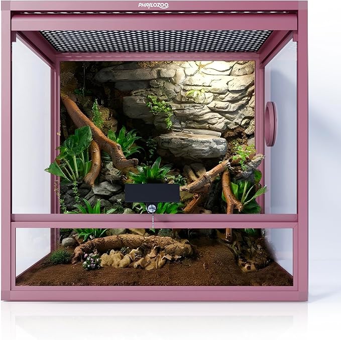 MagicCube 18'' x 18'' x 18'' Reptile Terrarium with Lock, 24 Gallon Reptile Tank with Flip-Up Tempered Glass Door, Top Screen Ventilation for Leopard Gecko, Lizards