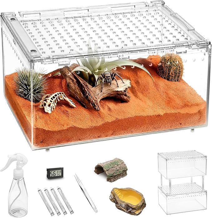 PC Small Reptile Terrarium Starter Kit,Magnetic Jumping Spider Enclosure,Hermit Crab Tank,Arboreal Tarantula Cage for Praying Mantis,Frog Vivarium,Lizard Container,Insect Housing,Gecko Habitat