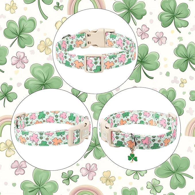 St Patricks Day Dog Collar for Puppy Small Dogs - Cute Pastel Lucky Clover Dog Collars, Lightweight Adjustable Irish Green Festival Dogs Collars with Quick Release Buckle XS