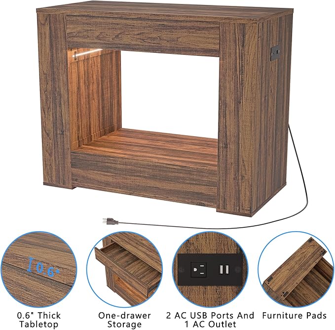 40-50 Gallon Aquarium Stand with Power Outlet,Led Light,Large Storage Drawer,Heavy Duty fish tank Stand for Turtle Tank, Turtle Reptile,Amphibians Terrarium,Rustic Brown