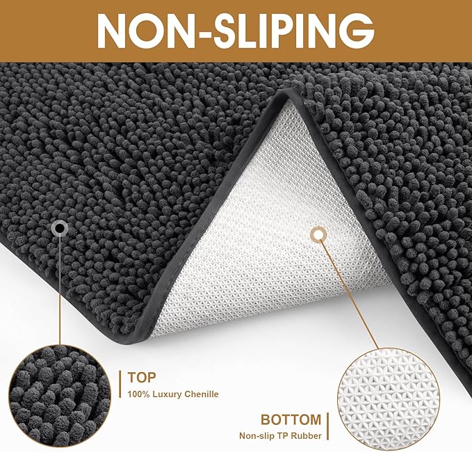 IM HOME 4 Pieces Muddy Door Mats for Dogs, Chenille Absorbent Pet Mats, Quick Dry, Trap Dirt Non Slip Heavy Indoor Doormat Soft Dog Bed Mat Front Inside Door Mat for Indoor Outdoor Entrance,Dark Grey